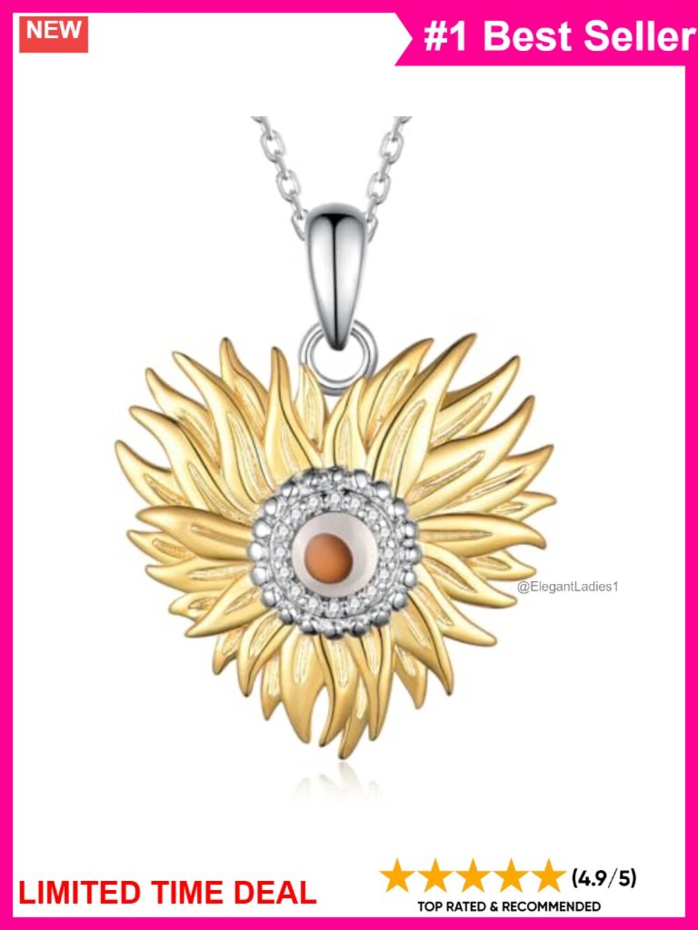 Mustard Seed Sunflower Pendant Necklace 925 Sterling Silver Adjustable